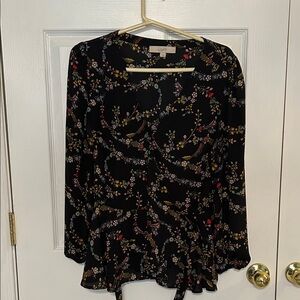 LOFT Black Multicolor Floral Blouse